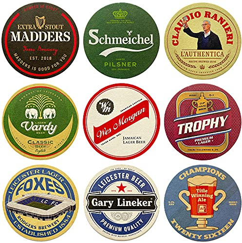 Boot & Ball Leicester City Beer Mats, Set of 9 Coasters, Football Fan Gift