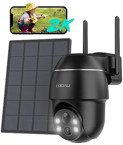 COOAU Überwachungskamera Aussen Solar Akku - Kamera Überwachung Außen - 2K PTZ 355°/90° Kabellos WLAN IP KameraOutdoor mit Smart Bewegungsmelder | Farbige Nachtsicht | WiFi Weitwinkel Camcorder