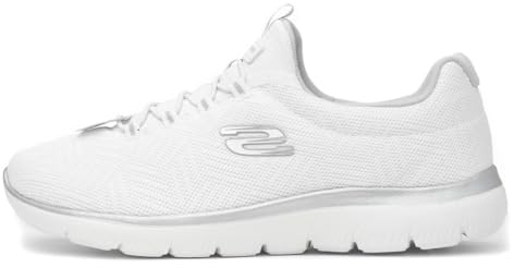 Skechers Womens Summits Artistry Chic Sneaker, White Mesh Silver Gray Trim, 2.5 UK