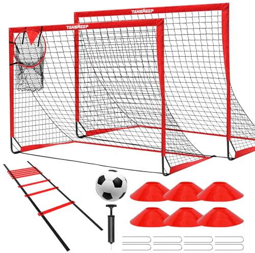 Porta Calcio Bambini con Aste Rinforzate con Fibra DI VETRO, Set di 2 Porte da Calcio 180 * 120 * 120cm con Bersaglio, Palla, Scala e coni, Porta da Calcio da Giardino per Cortile, Parco