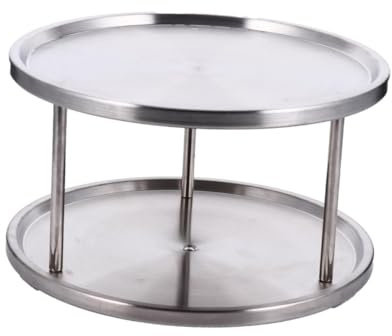 LABRIMP Stainless Steel Two-Layer Kitchen Plate Rack Storage Shelf with Rotating Turntable, Practical Dish and Cup Organizer for Kitchen Cabinets and Countertops