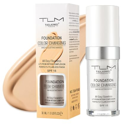 Foundation Color Changing, SPF 15 Ganztägige Flawless Concealer Foundation Make-up, Beathable & Light Liquid Foundation Make-up,Waterproof White Foundation,Farbwechselnde Foundation für Alle Hauttöne