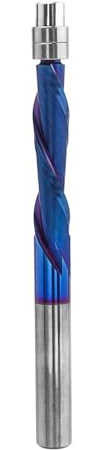 Bestgle 1/4 Shank Down Cut 2 Flutes Spiral Flush Trim Router Bit with Nano Blue Coated Bearing Guided Woodworking Milling Cutters End Mill
