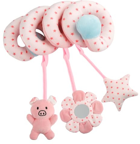 Bojueshaw Pink Pig Spiral Toys, Baby Pram & Car Seat Toys, Hanging Rattle & Crib Mobile, 0-6 Months