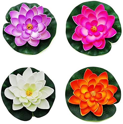 Artificial Water Lily Foam Lotus Flower Pond Decor for Pond Patio Garden Pool 4pcs