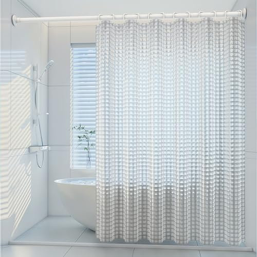 Lkw Ogechi Cortinas de Ducha Antimoho EVA Lavable, Cortinas de Ducha Transparente 3D con Ganchos de Plástico, 120x200 CM, Cortinas de Baño Impermeables de Secado Rápido, Cristal Cuadrado