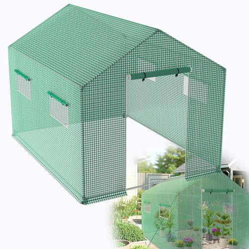 HENGMEI Gartengewächshäuser aus Verzinktes 3 x 2 x 2 m Gewächshaus Foliengewächshaus mit Tunnel Tür und Gitternetzfolie Fenster für Garten Pflanzenanbau, Grün