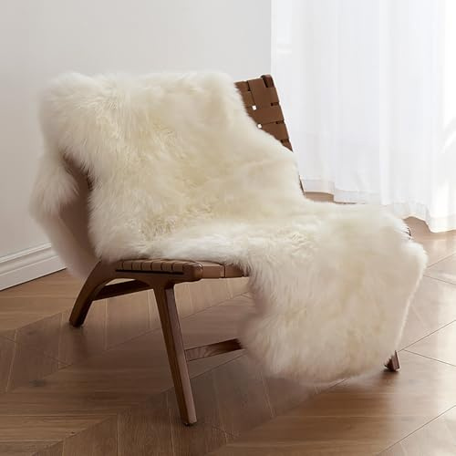 Cuscino in vello di pecora naturale, per ampliare il tappeto, in pelle sintetica, retro in pelle antiscivolo, per sedia/divano/pavimento (bianco, 60 x 90 cm)