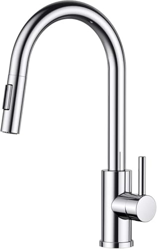 FORIOUS Kitchen Tap, Kitchen Sink Taps Mixer with Pull Down Spray, High Arc pout Swivels 360 Single Handle, Polished Chrome