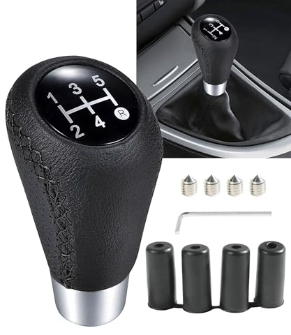 Xibao Pommeau de Vitesse pour Voiture,Pommeau Levier de Vitesse,Cuir PU Amélioré de Manuel Levier de Vitesse 5 Vitesses avec 4 Adaptateurs,Convient à la plupart des Voitures,Camions,Bus (Noir)