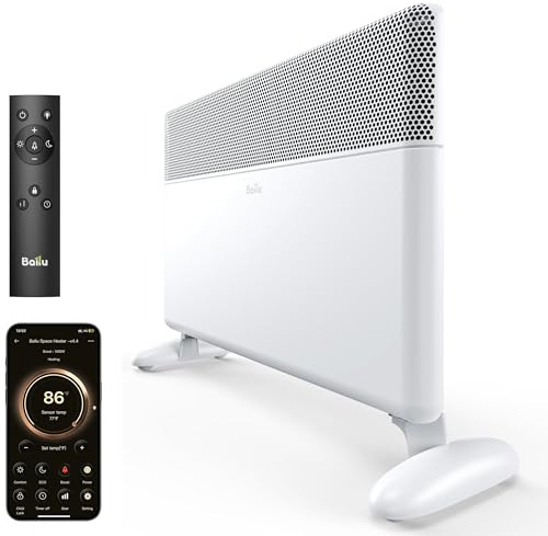 Ballu Convection Panel Space Heater for Large Room,1500W Electric Heater with Programmable Thermostat,WiFi App Control,Standing or Wall Mount,Smart Quiet Heater for Indoor Use,Works with Alexa,White