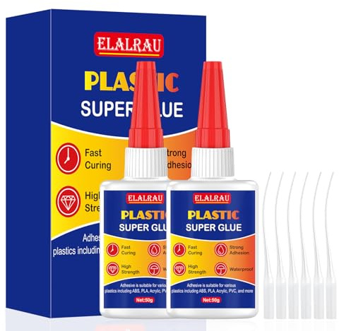 ELALRAU Plastlim extra stark 100g, vattentät, värmebeständig och transparent, för plast, ABS, akryl, PLA, 3D-tryck, bil, hantverk med mera