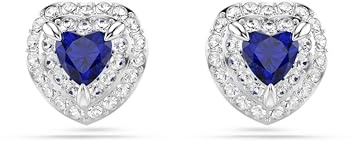 Swarovski One Ohrstecker, Herzschliff, Pavé, Herz, Blau, Rhodiniert