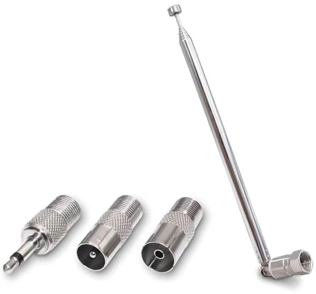 Dab Aerial FM-antenn för Hifi – 75 ohm teleskopisk radioantenn med 3 adaptrar – obalanserad F-typkontakt för stereomottagare och minisystem – förbättra inomhus FM DAB radiosignalmottagning