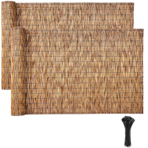VEVOR Cañizo de Ocultación y Decoración para Jardín, 1,2 x 4 m, Valla Natural, Paquete de 2 Piezas, Brezo y Mimbre de Cerramiento para Exterior, Pantalla de Privacidad para Terrazas Patios Balcones