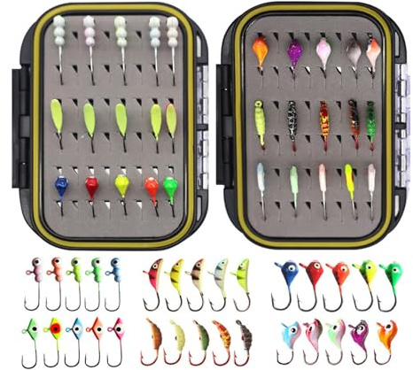 YROHGKPN Set di esche dure in metallo, set di esche da pesca sul ghiaccio, attrezzatura da pesca sul ghiaccio con custodia, jigging invernale, esche affondanti, inverno