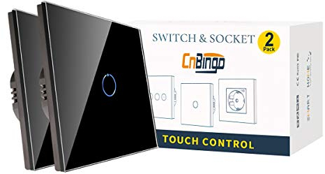 2er-Pack CNBINGO Touch Lichtschalter unterputz - Wandschalter einfach in Schwarz - Haptische Oberfläche - Berührungsschalter mit Glas Panel und Status-LED - 500W/Fach