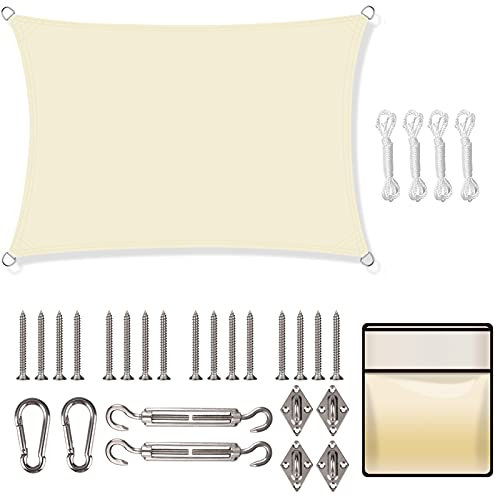 Yeahmart Sun Shade Sail Square 2x2m with Fixing Kit Waterproof Anti-UV Sunscreen Awning Canopy 98% UV Block for Outdoor Garden Patio Party Backyard Yard Camping with Free Rope, Cream