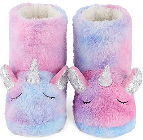 LACOFIA Zapatillas de Estar por Casa para Niñas Botas de Casa de Invierno Pantuflas Animales Botines Peluche para Niñas Unicornio 23/24
