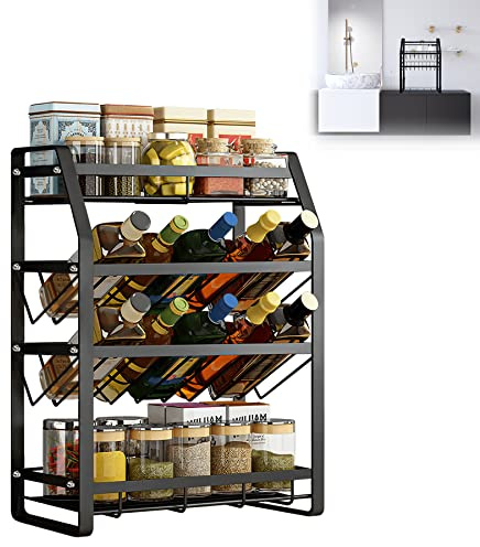 Froadp - Especiero de 4 niveles de metal - Estante de cocina de pie - 35 x 20 x 52 cm - Estante multifunción para cocina, armarios, encimeras, baño (negro)