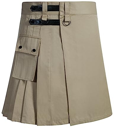 XINGHEQIAN Scottish Unisex Tartan Utility Kilts - Comfortable and Stylish (khaki, Medium)