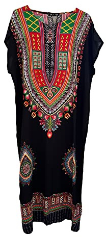 Vestido largo largo de algodón de viscosa para mujer, vestido caftán de verano Dashiki africano para playa, Negro, Talla única