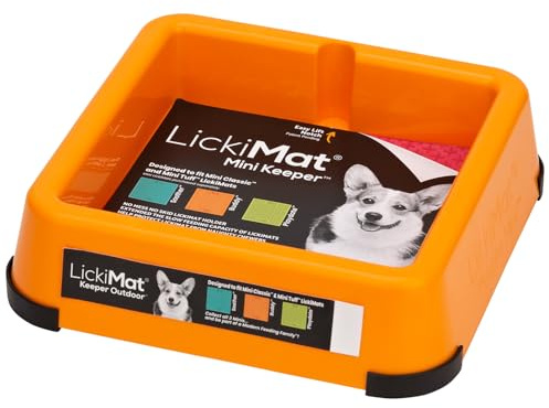 LickiMat Mini Keeper Non-Slip Holder for small Lick Mats - Designed for our Mini Classic & Tuff Slow Feeder mats for Dogs & Cats - Prevents Spills & Mess Can Fits Up to (15×15cm) Lick Mats - Orange