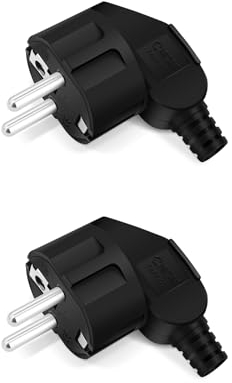 Lot de 2 fiches Schuko avec protection anti-torsion, fiche européenne en plastique 250 V (16 A) pour câble de 8 à 10 mm - Noir