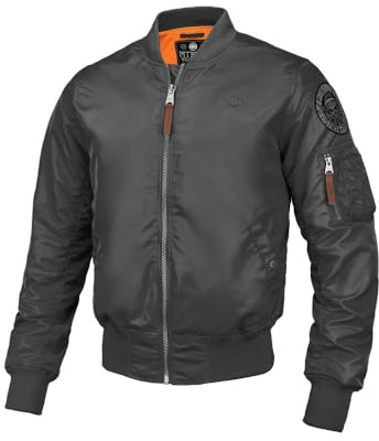 PITBULL - Giacca Uomo Mezza Stagione Flyers Bomber, Giubbotto Uomo Primaverile Autunnale, Bomber Jacket, Mens Jacket, Giubotti, Le Cerniere in Metallo, Giubino - Giacca Estiva Taglia S Grafite