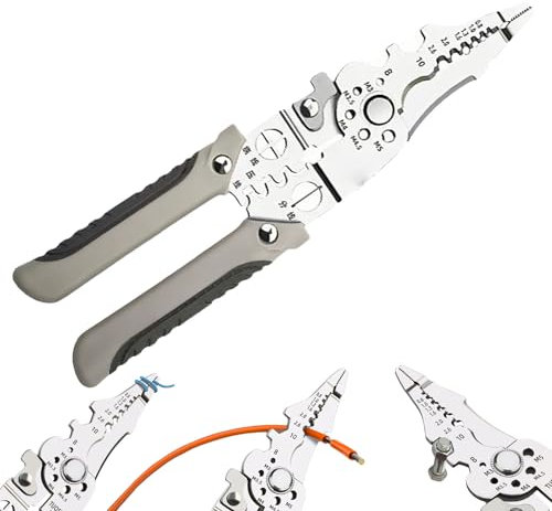 Hanaoni Multifunctional Wire Stripper Crimper Cable Cutter Pliers, Alicate Pelacables Multifuncional, Alicates Cortadores de Cables, Herramienta Profesional Multiusos para Pelar