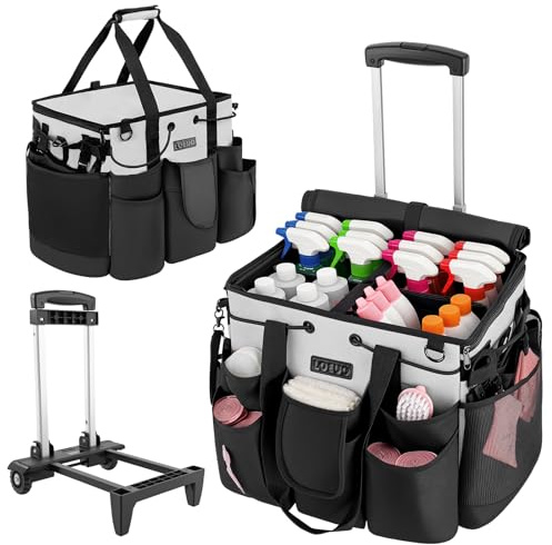 LOEUO Large Cleaning Caddy for Cleaning Supplies Organizer, Rolling Cleaning Caddy Bags with Wheels for Housekeepers, Cleaning Carts on Wheels for Home Car Office Picnic