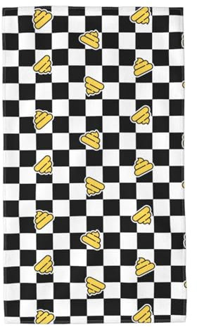 FJQWKLF Poo Schwarz-weiß Karierte Handtücher, superweich, 27,5 x 15,7 Zoll, vielseitig einsetzbar, hautfreundlich, saugfähig, dünn, Badezimmertücher