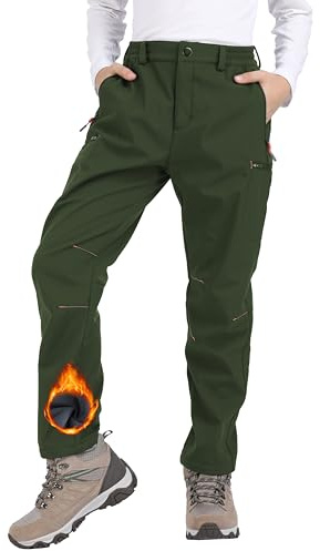 Djtnzdm Pantalones Esquí Niño Invierno Pantalones Nieve Niño Termico Pantalon Esqui Niño Trekking Escalada Impermeable Niño Niña Softshell Pantalon(Verde-XS)