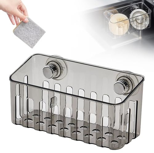 Newest Sink Organizer - Strong Suction Cups, Tidy for Sponge, Brush, Plug & Rag (Gray)
