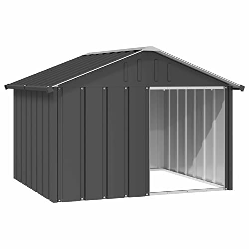 Gecheer Antracit hundkoja 116,5 x 103 x 81,5 cm galvaniserat stål, utomhus kennel, rymligt djurområde, staket, djurpark, hundhus för trädgård, terrass