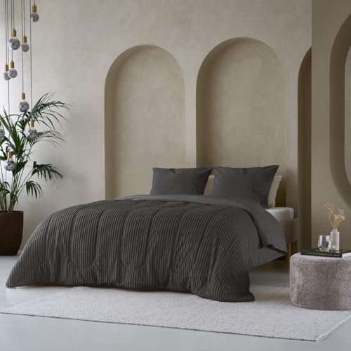 Zelesta Groovebed Couette Teddy Sans Housse - Linge de Lit - Hypoallergénique et Moelleux - Lavable (Anthracite, 240x200 cm)