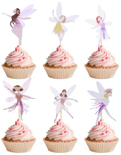 Wanmu 24 Stück Feen Geburtstag Deko, Pappbecher Cupcake Toppers, Cupcake Picks Balletttänzer-Kuchen-Cupcake Topper Fee für Kinder Baby Party Geburtstag Party Kuchen Dekoration