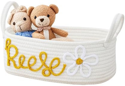 WAVATA Cesto Portaoggetti in Cotone Intrecciato, Organizer Fasciatoio per Neonati, Cesto Regalo Personalizzato per Neonati in Corda di Cotone per Baby Shower Cesto per Giocattoli, Cesto per Bambini