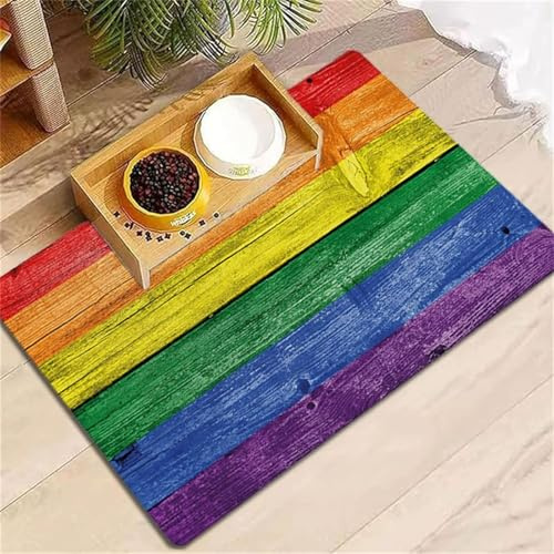 DOTBUY-SHOP Futtermatte Hund Saugfähig, Futterunterlage Katzen Haustier mit rutschfest Gummiunterseite Schnelltrocknend Futternapf Katzennapf Unterlage Napfunterlage (Bunt Holzbrett,40x60cm)