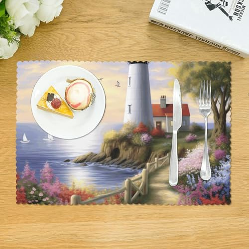 Placemats Set of 4 Heat Resistant Non-Slip Place Mats for Dining Table Lighthouse Diamond Painting Placemats Washable Woven Table Mats Wipeable Placemat for Kitchen Decoration Indoor Outdoor