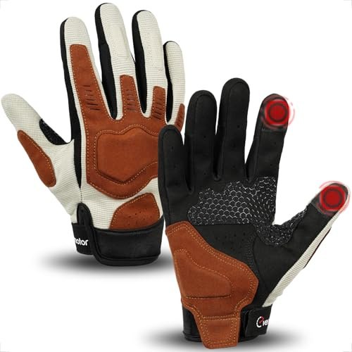 evermotor Guanti Moto Estivi Uomo Donna, Touchscreen, Beige Marrone