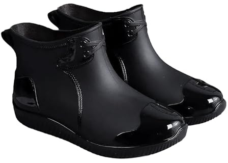 Chaussures de pluie pour homme - Confortables - En caoutchouc - Courtes - Imperméables - Antidérapantes - Couleur unie - Bottes de jardin décontractées - Chaussures d'extérieur légères, Noir , 42 EU