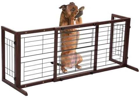 Freestanding Dog Gate, 96-180 cm Adjustable Pet Barrier, Foldable Dog Gate Indoor for House/Stairs/Doorway/Halls, Safety Barrier for Pets and Babies(Brown)