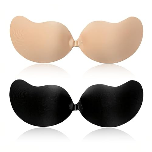 Stycizom Sujetador Adhesivo Invisible de Silicona Reutilizable, Push-Up, Sin Tirantes – 2 Pares para Vestidos de Fiesta, Bodas, Escotes y Ropa Sin Espalda
