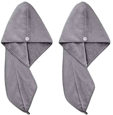 Polyte - Haarturban- Haartuch aus Mikrofaser - 30 x 71 cm (Dunkelgrau) 2 Stück