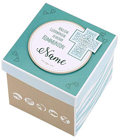 Striefchen® Explosionsbox zur Kommunion eines Jungen mit Namensaufdruck - Handgefertigt in Deutschland - einzigartig für ein Geldgeschenk ca. 10 cm x 10,5 cm x 10 cm (B/H/T)