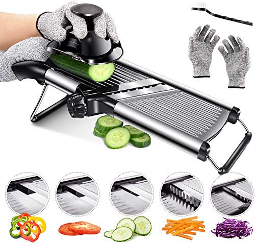 Masthome Mandoline Lebensmittelschneider Einstellbare Dicke für Käse Obst Gemüse Edelstahl Lebensmittelschneider Slicer Dicer mit extra Bürste und Klingenschutz für die Küche