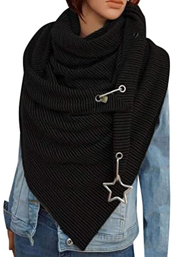 heekpek Bufanda Mujer Invierno Bufandas Cuello Chales con Botón Cálido Bufandas y Chales Casual Pañuelos Suave Grandes y Largas Bufanda de Abrigo para Otoño Invierno (Negro D)