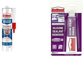 UniBond Triple Protection Stop Mould Sealant & Silicone Remover, Effective for Thorough Removal, High-Strength for Ceramic Tiles, Baths and Toilets, 1 x 80 ml