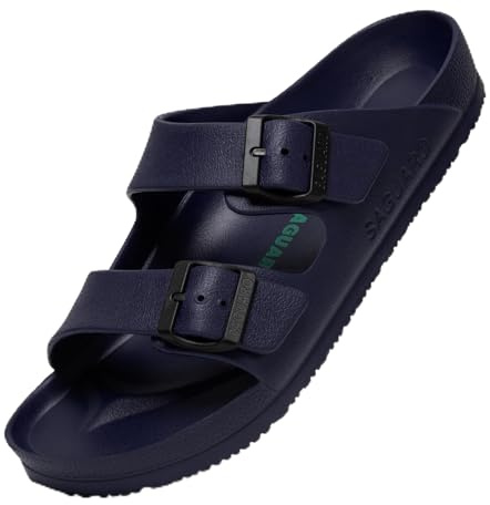 SAGUARO Hausschuhe Herren Damen Leicht Elastisch Pantoletten Klassisch Badschuhe Unisex Erwachsener Sandalen, Haus Dunkelblau 44